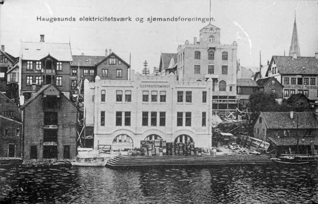 Historisk bilde som viser hovedkontoret til Haugesund Elektrisitetsverk.